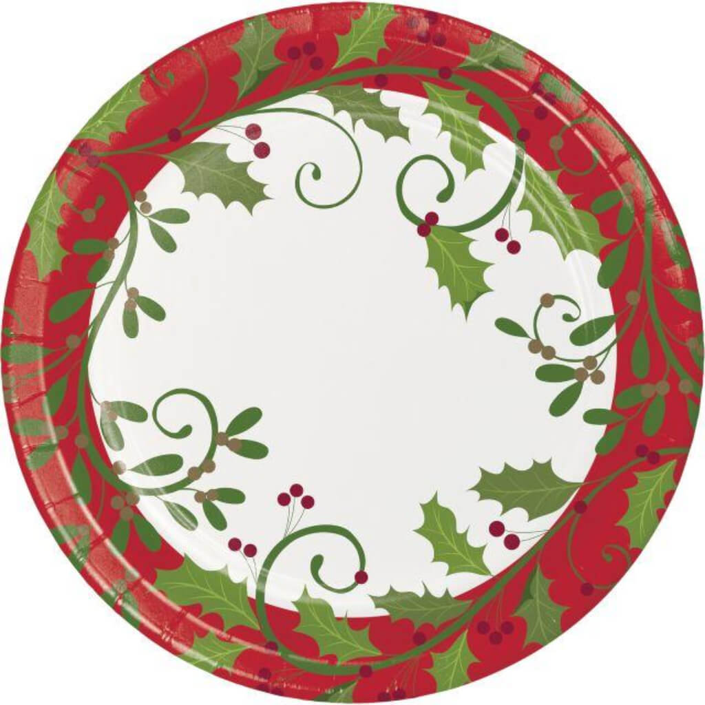 Holiday Holly Paper Dinner Plates 9in 8ct