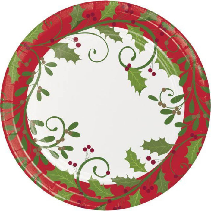Holiday Holly Paper Dinner Plates 9in 8ct