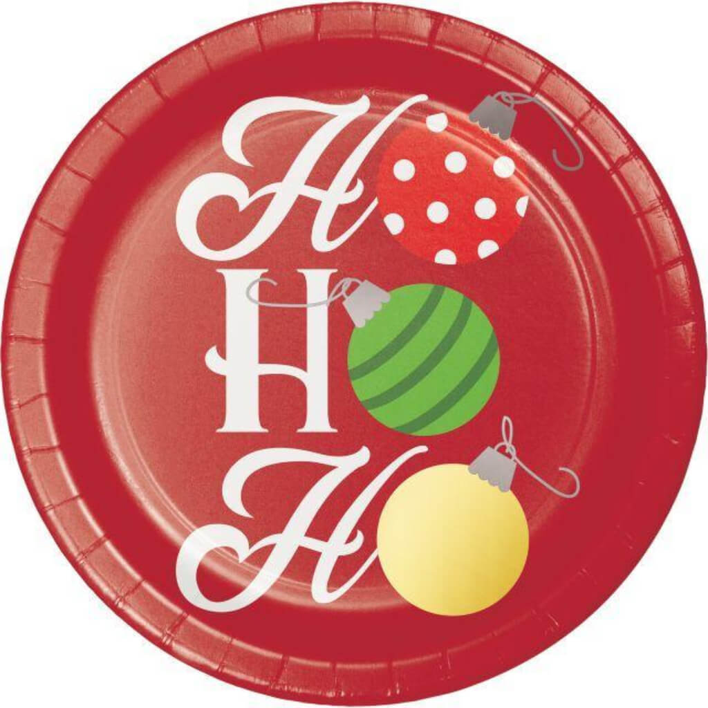 Holiday Party Paper Dessert Plates HO HO HO 7in, 8ct