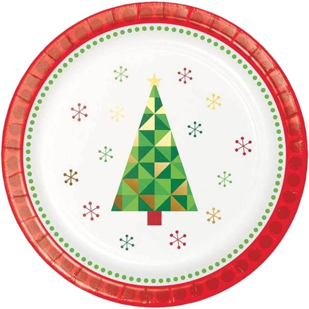 Holiday Party Paper Dessert Plates Fractal Tree 7in 8ct