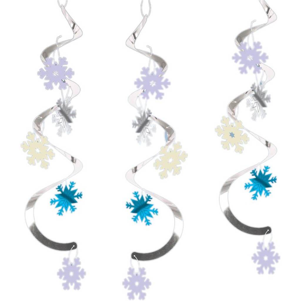 Snowflake White Blue Silver Whirls Dizzy Danglers