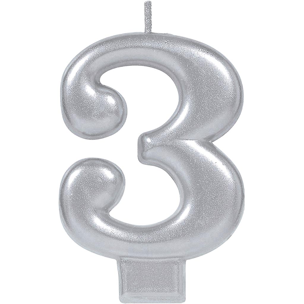 Silver Number Candles 3