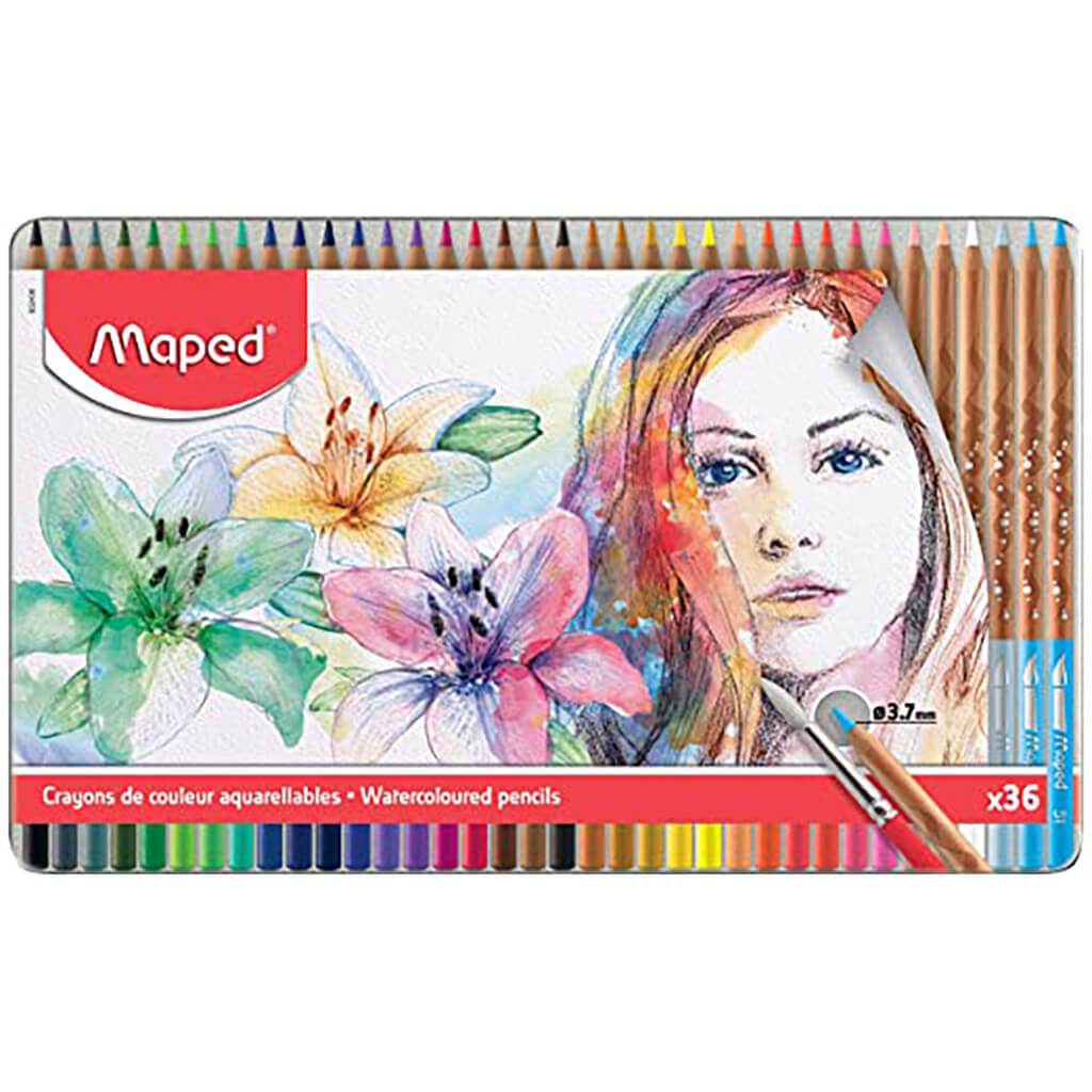 Tin of Watercolor Pencils 24pc 1 Brush