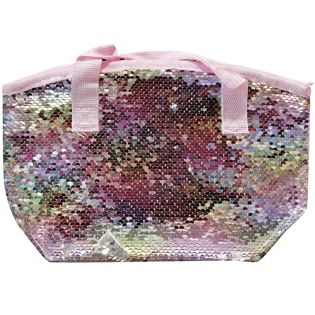 Insulated Mini Lunch Tote with 2 Way Sequin Rainbow Aqua