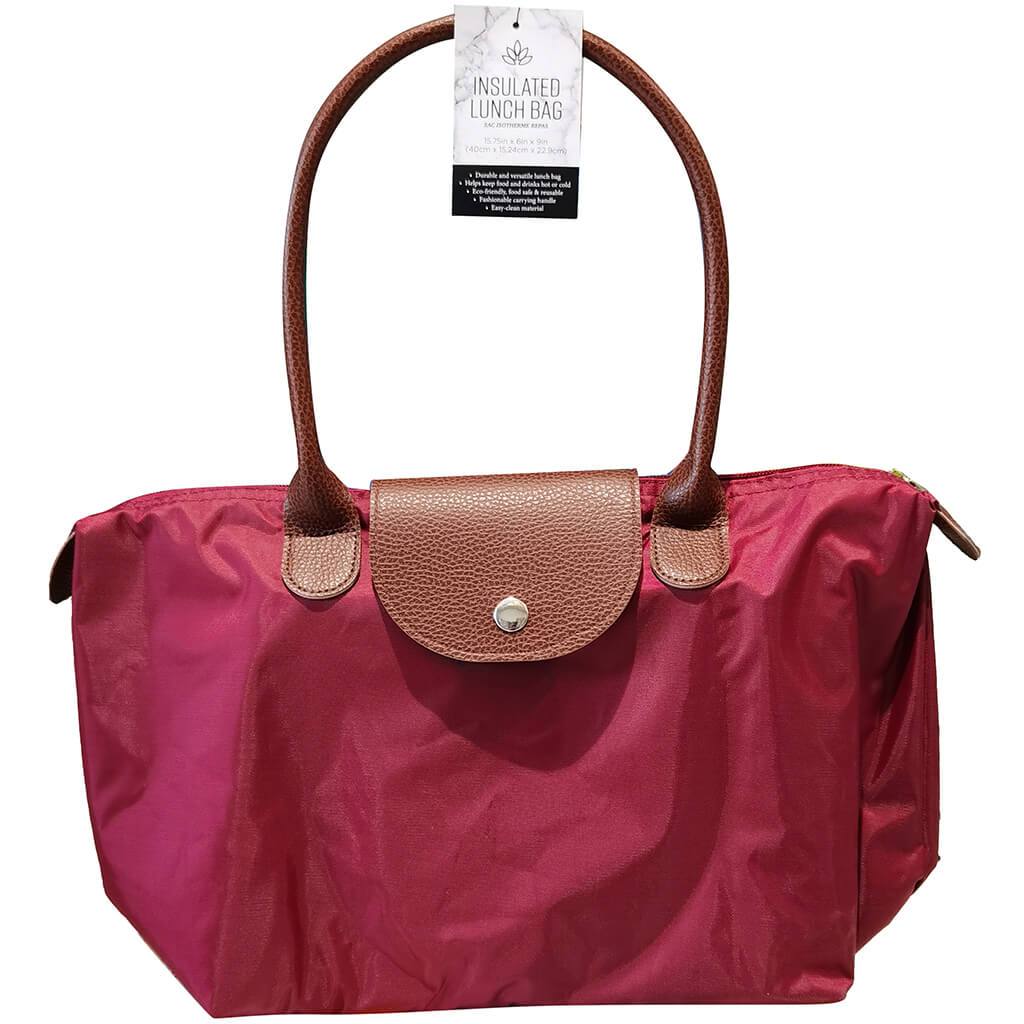 Insulated Lunch Totes with Faux Leather Trim Burgundy