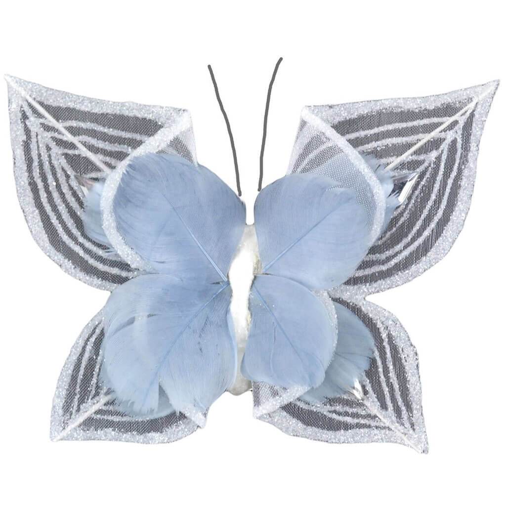 Fancy Sheer Feather Butterfly 5.75in White and Gray