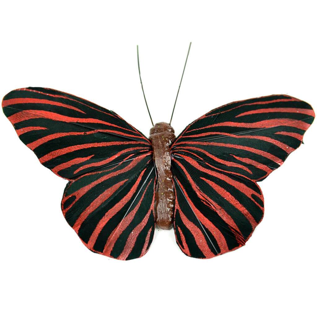 Zebra Butterfly with Clip 4in Red and Black