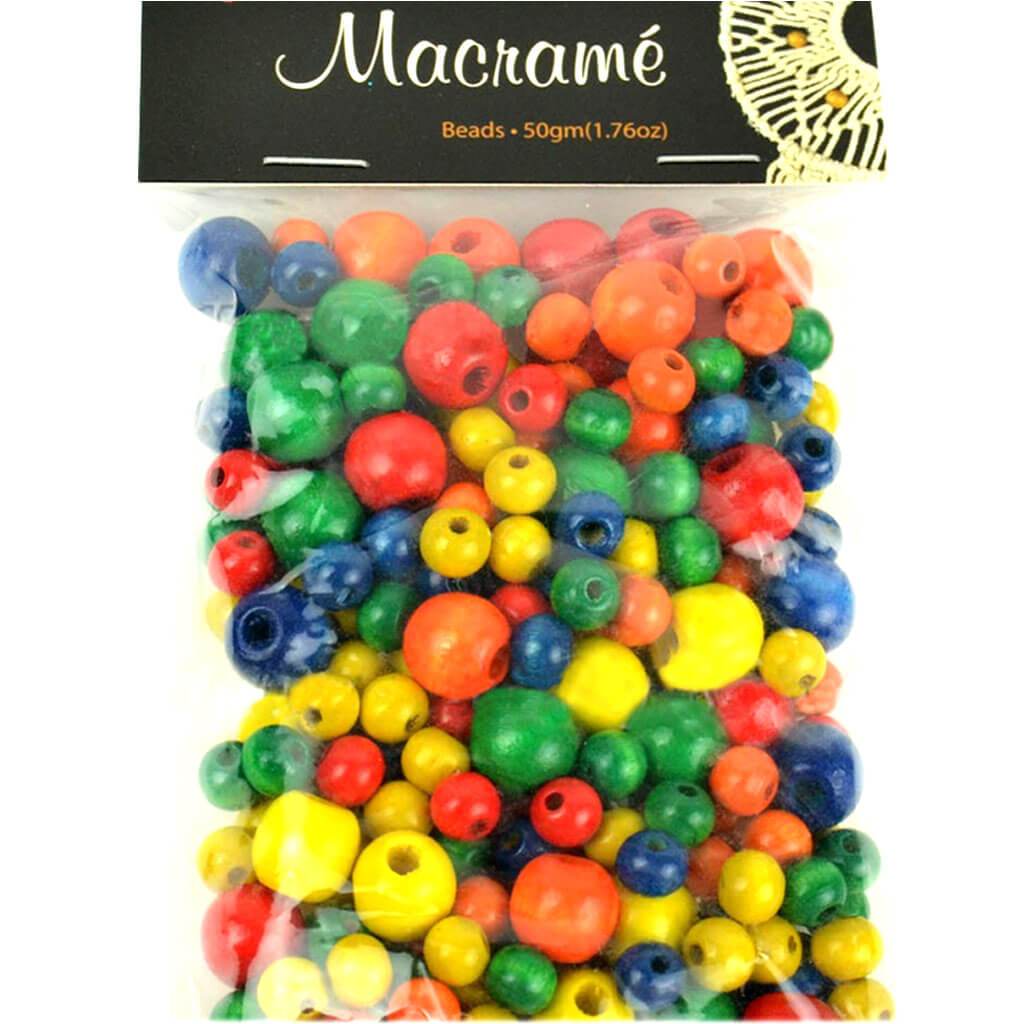 Mixed Assortment of Round Macrame Beads Various Shapes and Colors 50g