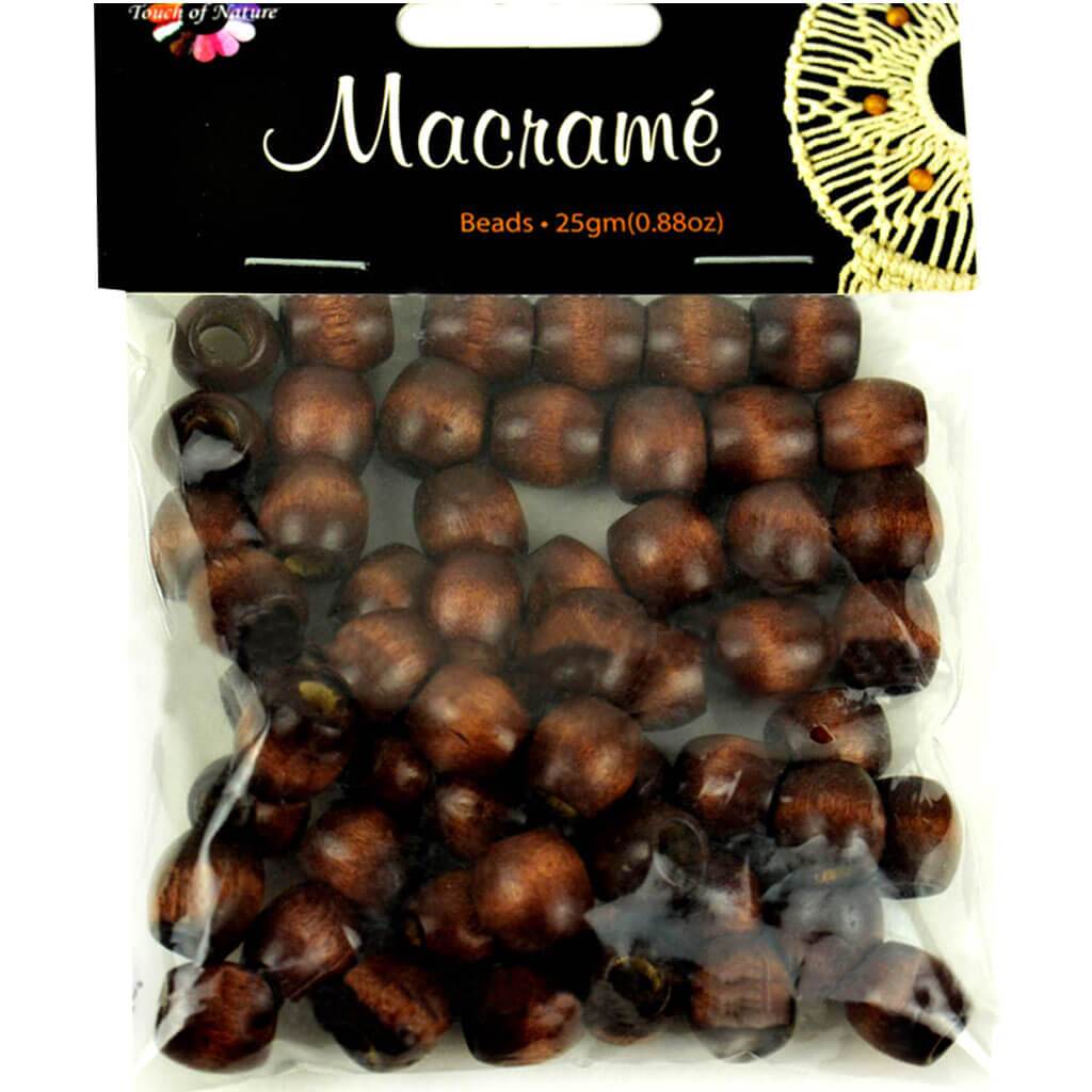 Dark Brown Barrel Shaped Macrame Beads 25g