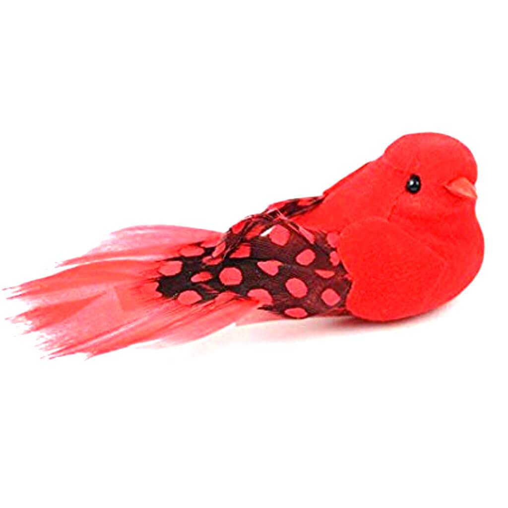 Fancy Velvet Bird with Clip 3.25in Red