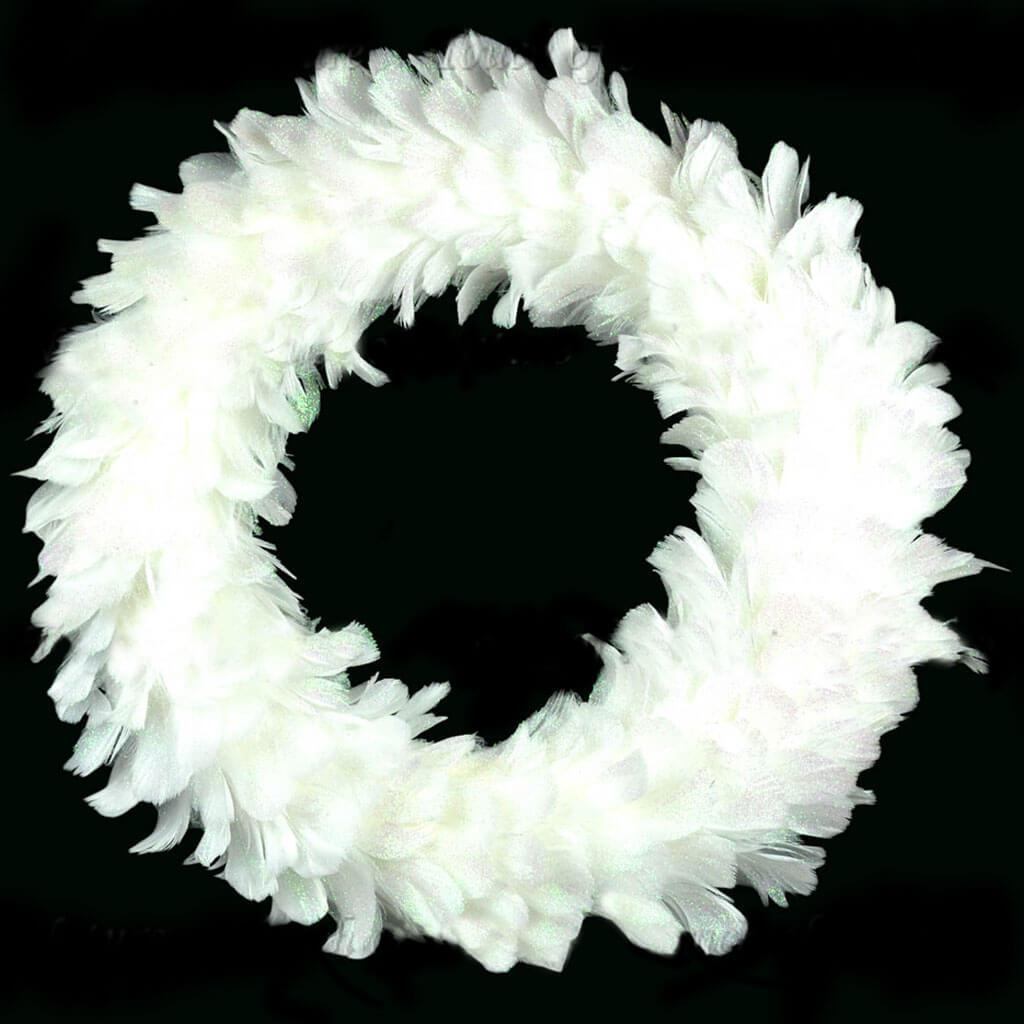 White Goose Feather Wreath 15in