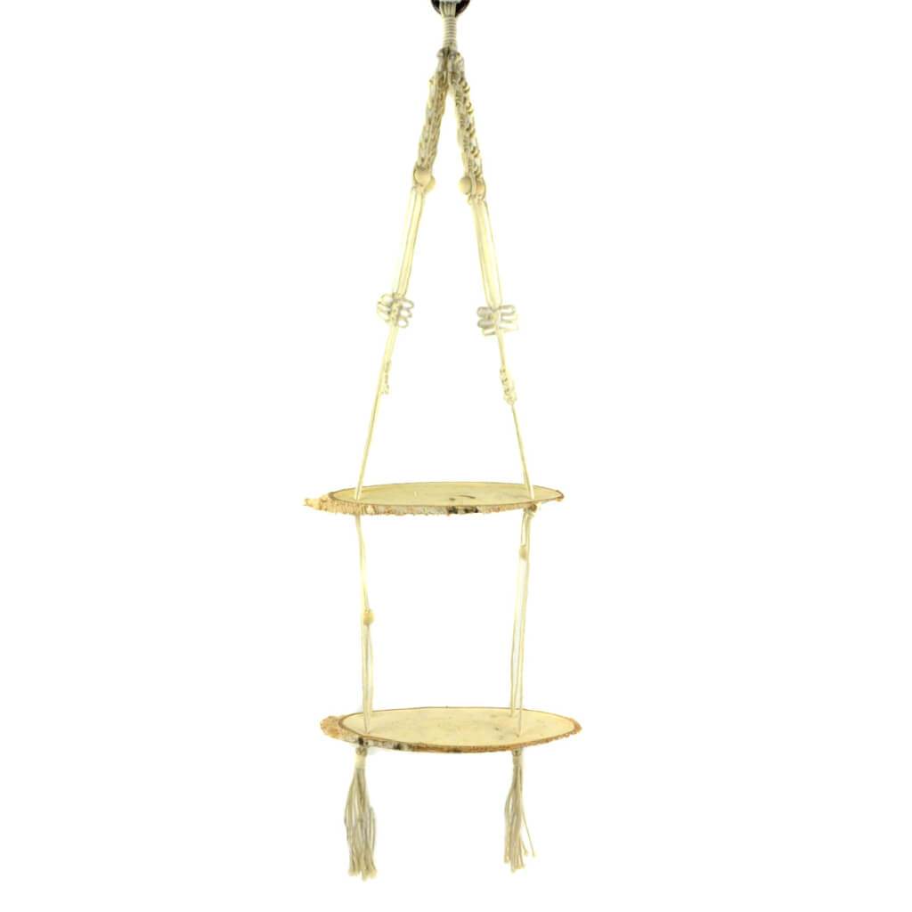 Macrame Double Wood Shelf Hanging 40in