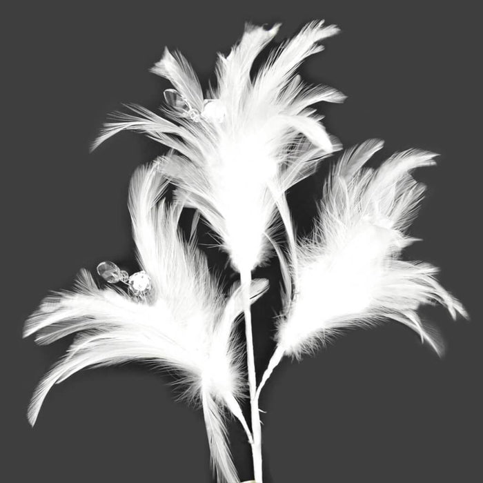 Hackle Feather Stem 20in White with Acrylic Beads