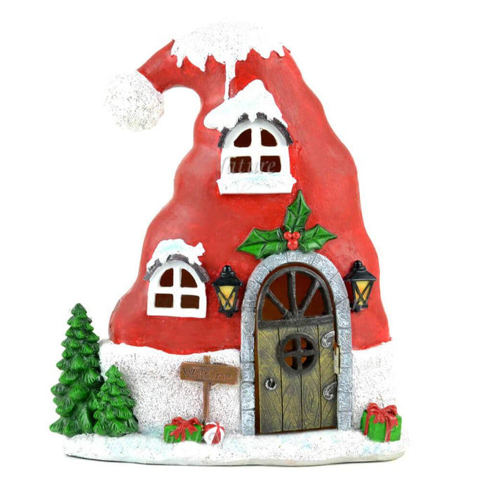 Christmas Resin Santa Hat House Led 12in