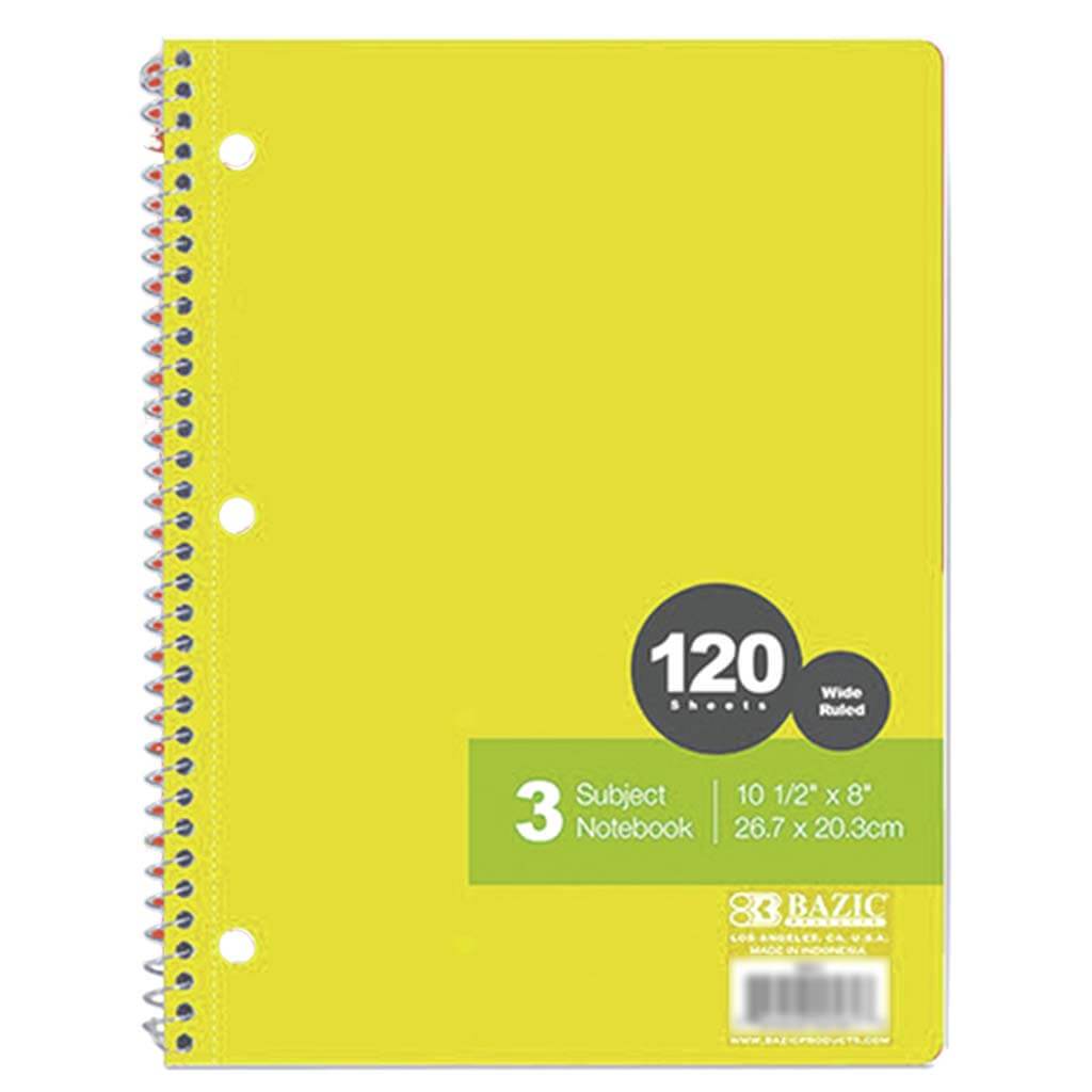 Bazic Notebook Spiral W/R 3-Subject 120ct