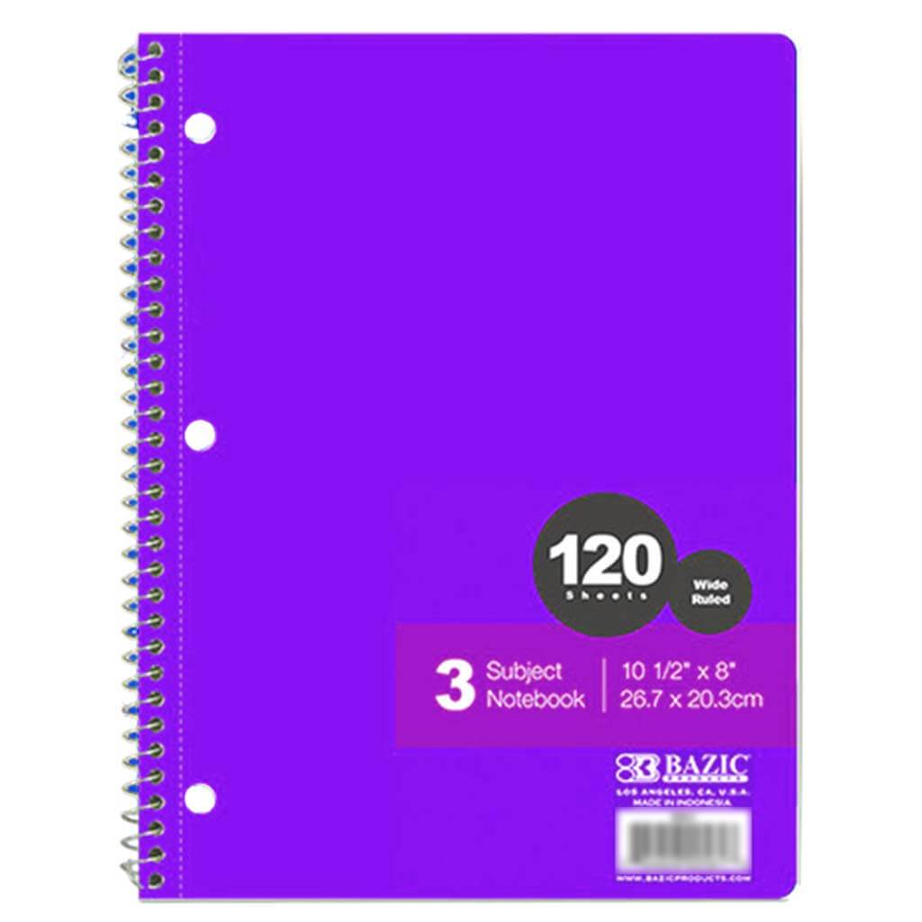 Bazic Notebook Spiral W/R 3-Subject 120ct