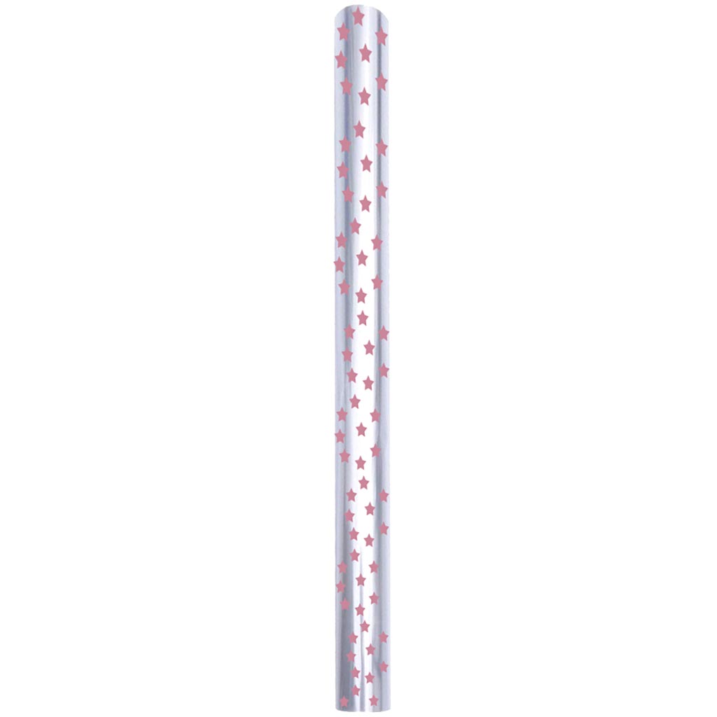 Transparent Wrap Roll 70cm x 1.5Mt Stars Pink