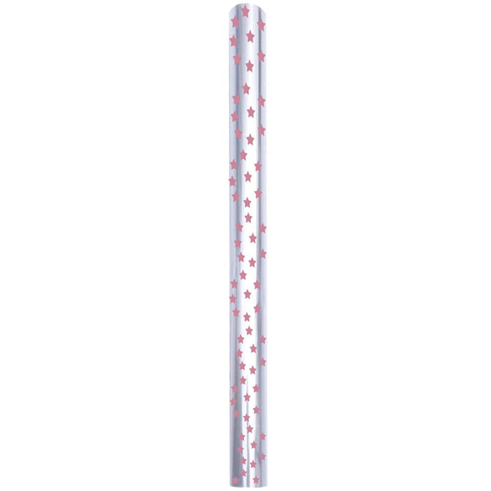 Transparent Wrap Roll 70cm x 1.5Mt Stars Pink