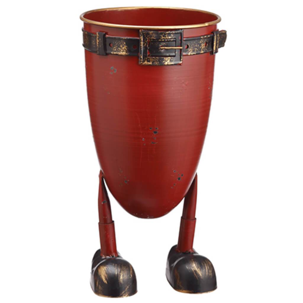 Metal Santa Pants Planter Red 12.5inH x 6.5inD