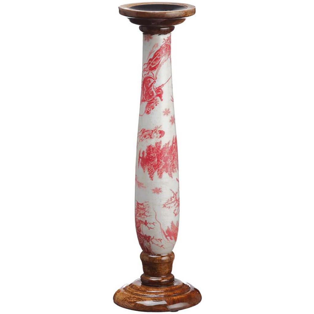 Holiday Print Candle holder Red Cream 16.5in