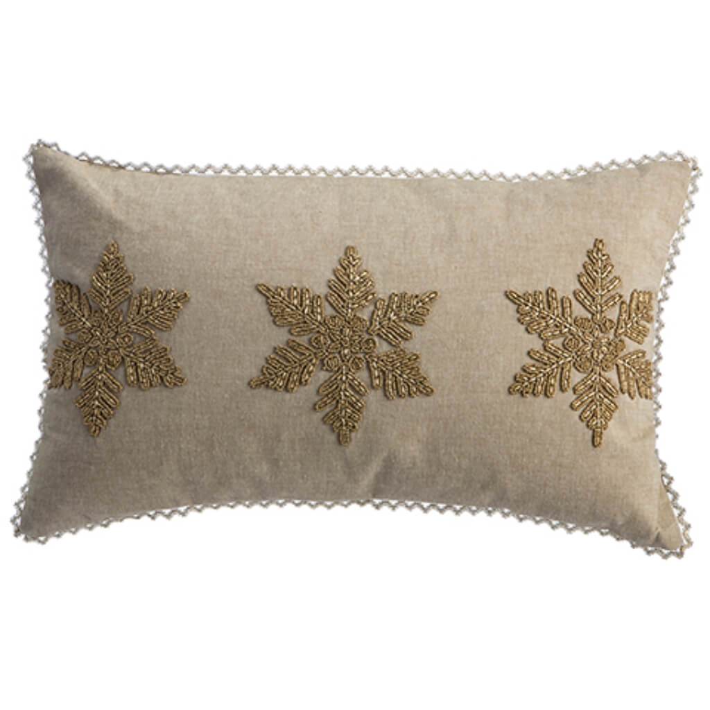 Snowflake Pillow Beige Gold 12inW x 20inL