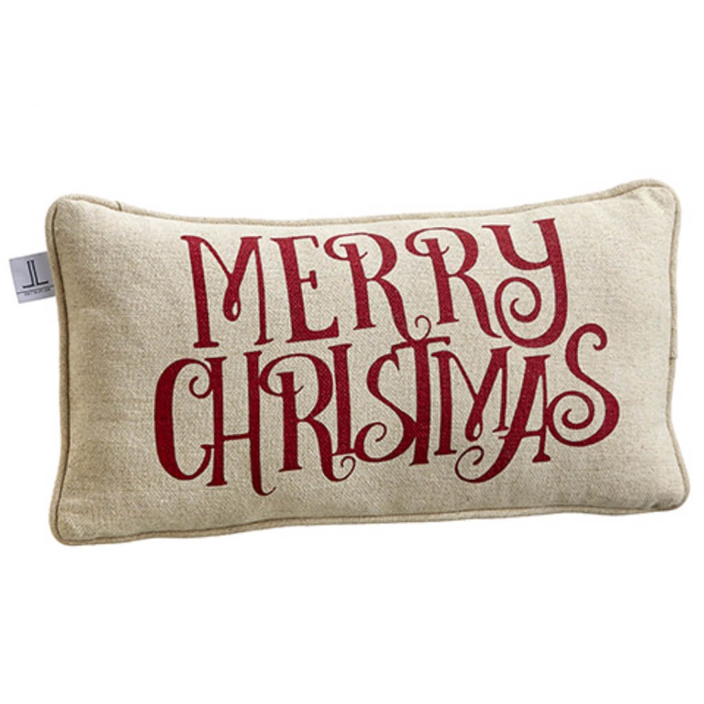 Merry Christmas Pillow Red Beige 22in x 12in