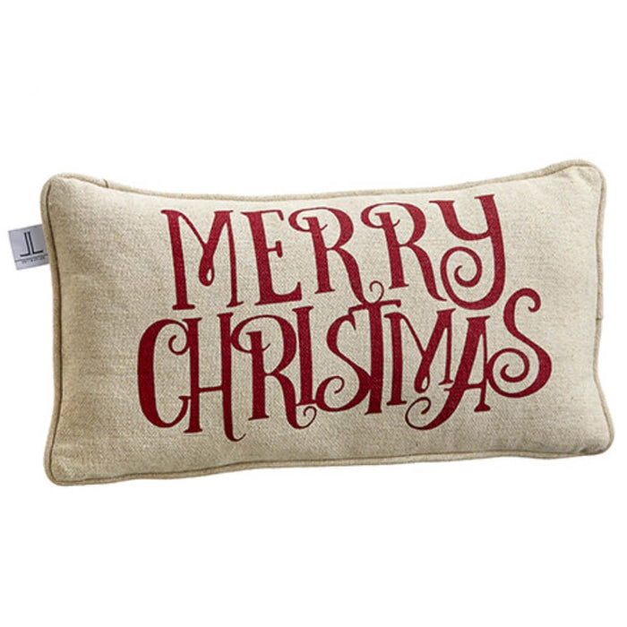 Merry Christmas Pillow Red Beige 22in x 12in