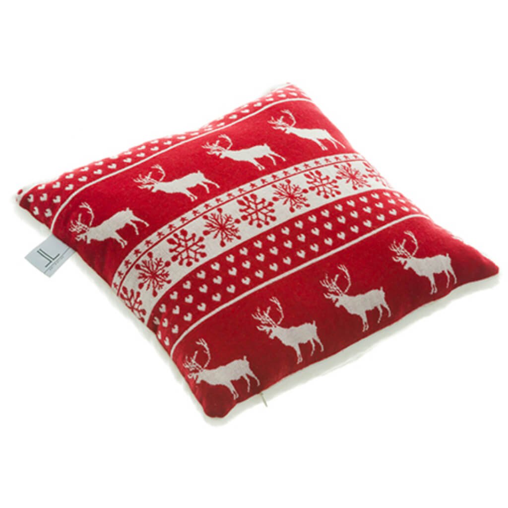 Reindeer Fur Pillow Red White 16inW x 16inL