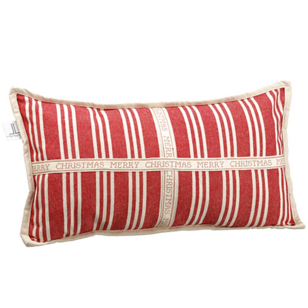 Merry Christmas Stripe Pillow Red Beige 12inW x 22inL