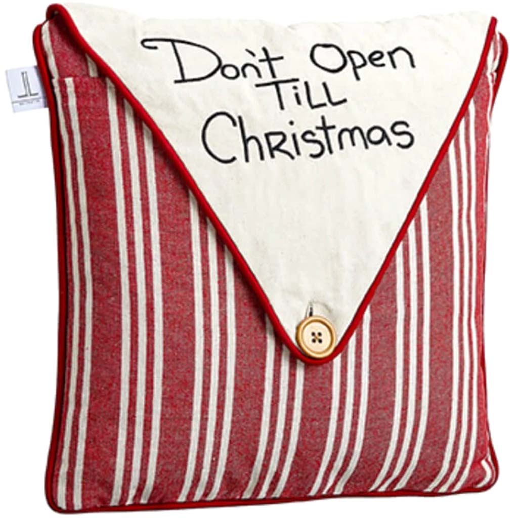 Don&#39;t Open Till Christmas Pillow Red Beige 18inW x 18inL