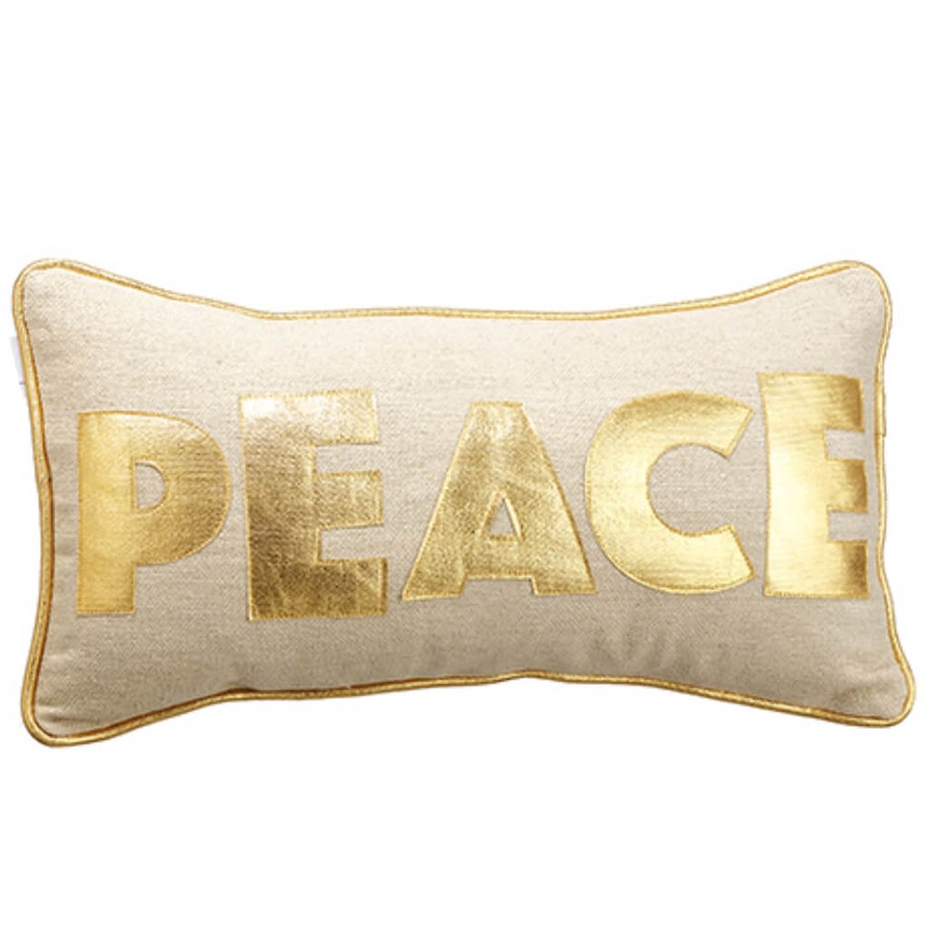 Peace Linen Pillow Gold Beige 21in x 12in