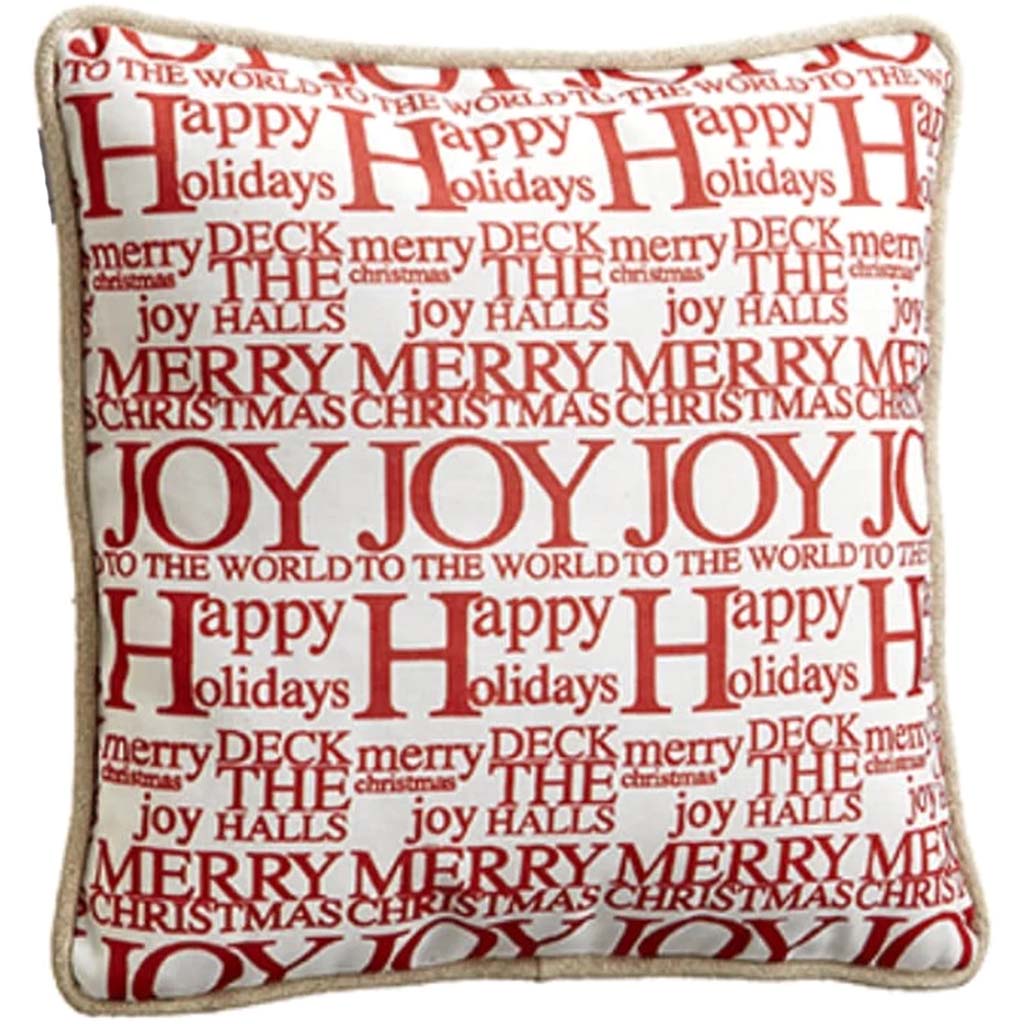 Holiday Printing Linen Pillow Red Beige 16inW x 16inL