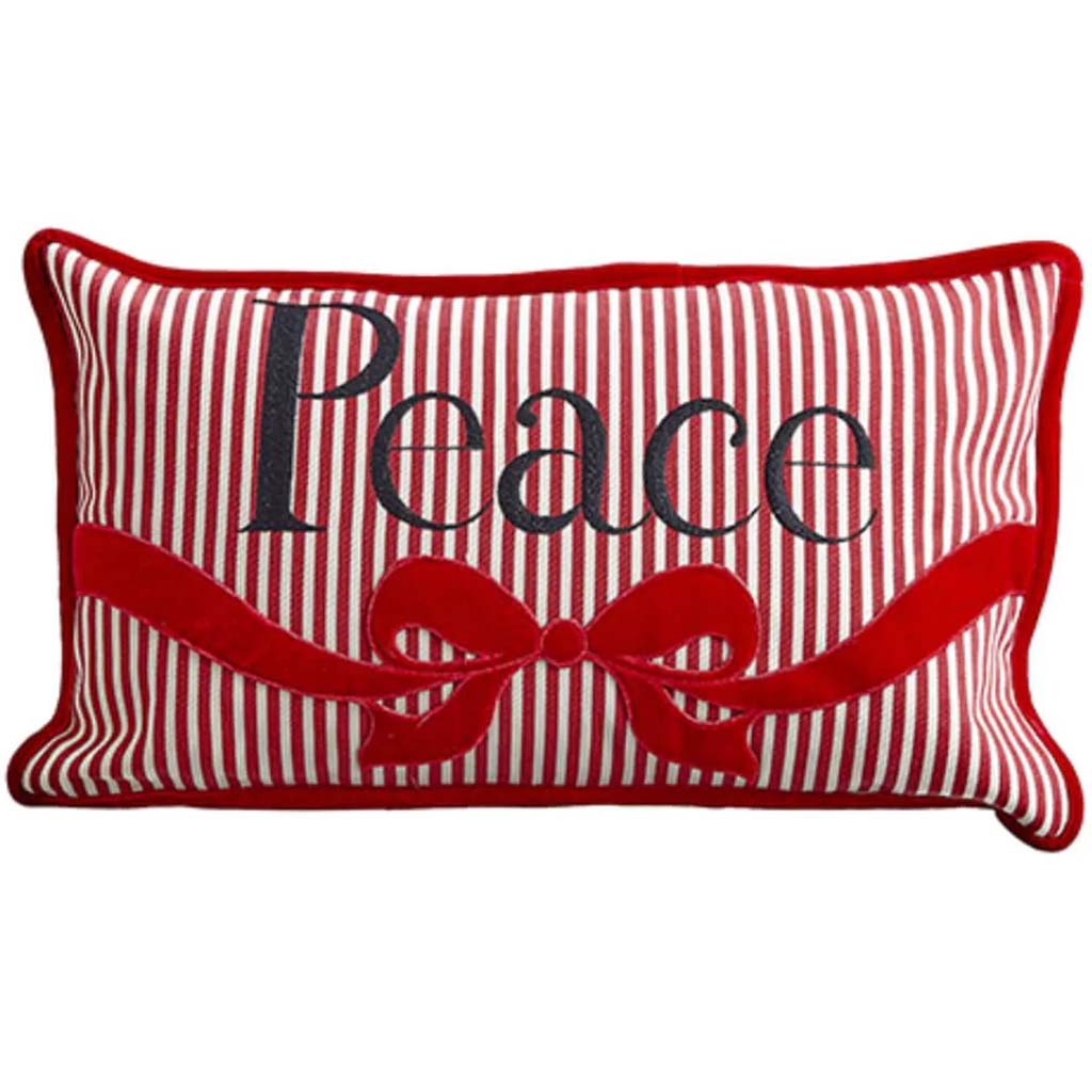 Stripe Peace Pillow Red Beige 13inW x 21inL
