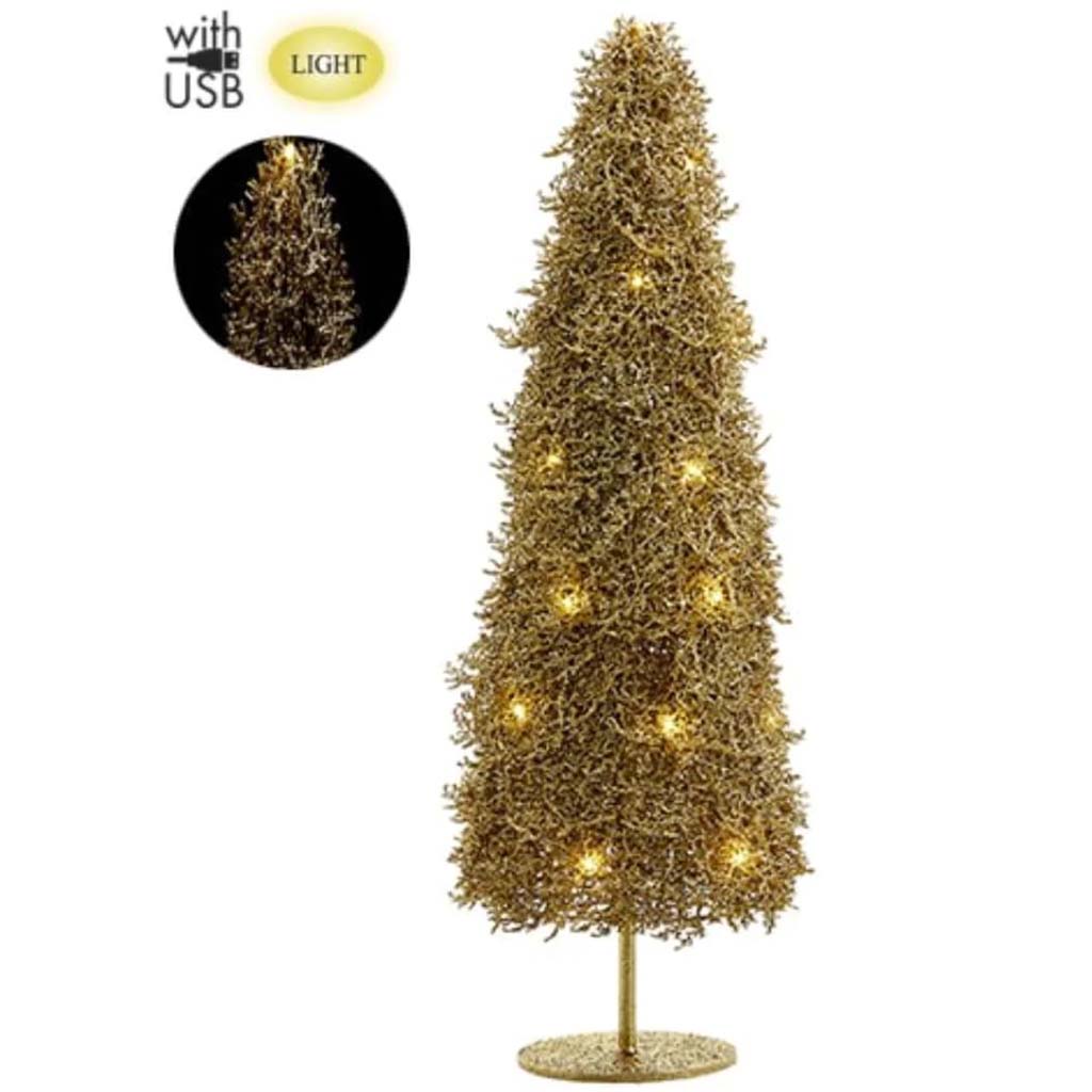 Glittered Plastic Twig Tree With Light And USB Cable Gold 48in