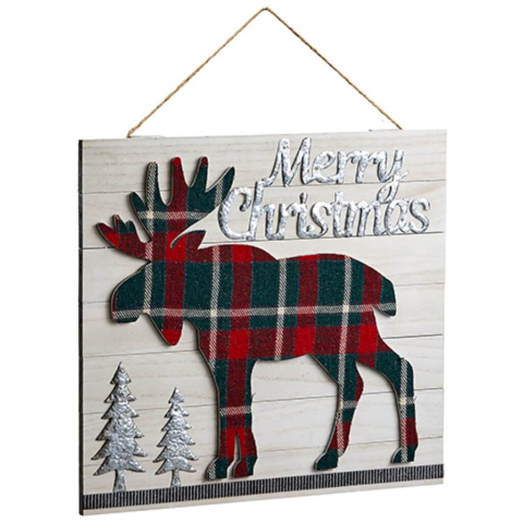 Merry Christmas Moose Wall Decor Red Green 14inW x 15.5inL