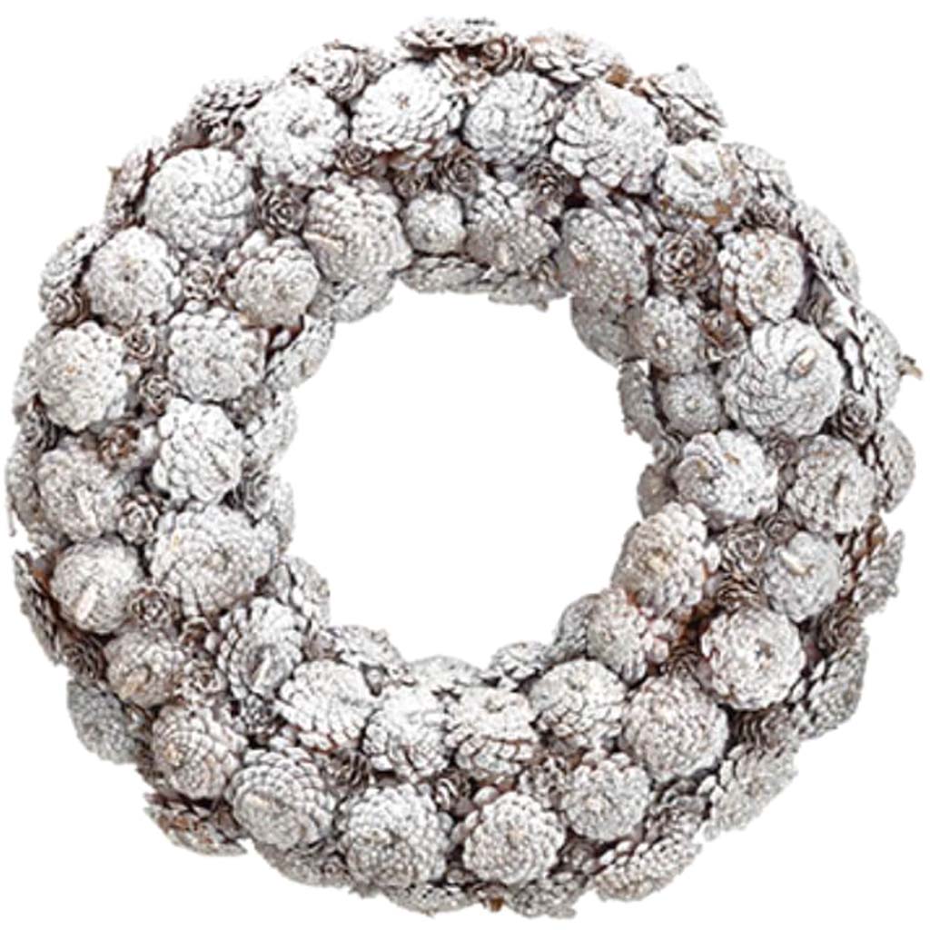 Glittered Pine Cone Wreath White Brown 18in