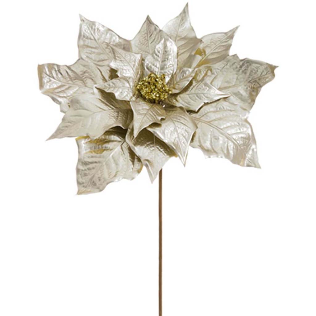 Metallic Jumbo Poinsettia Spray Champagne 21in