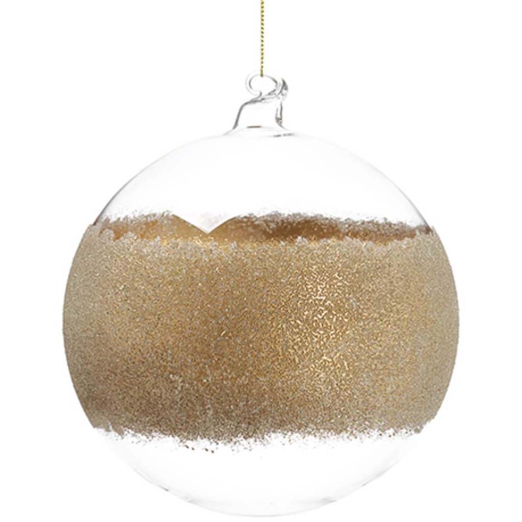 Beaded Glass Ball Ornament Clear Gold 6in