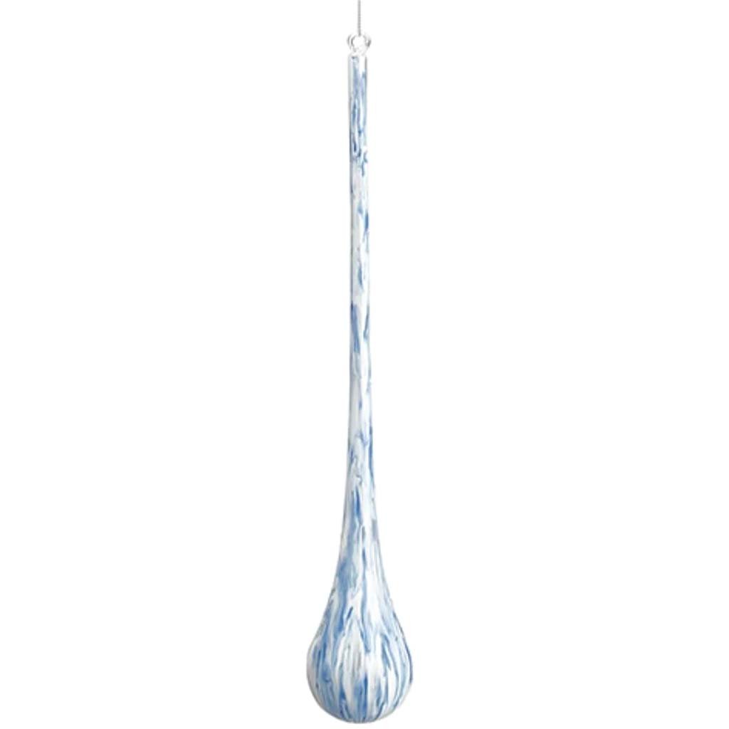 Glass Teardrop Ornament Blue White 14.5in