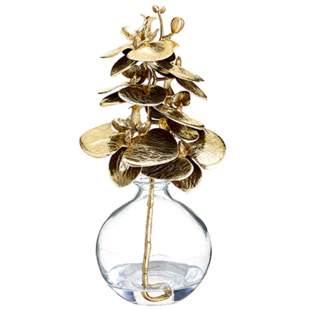 Metallic Phalaenopsis Orchid in Glass Vase Gold 8in