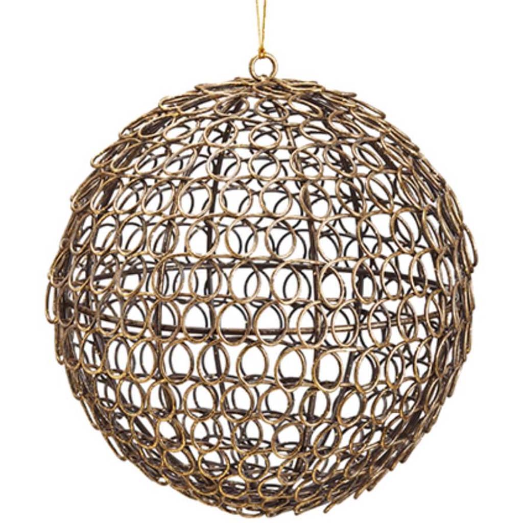 Wire Filigree Ball Ornament Antique Gold 7.75in