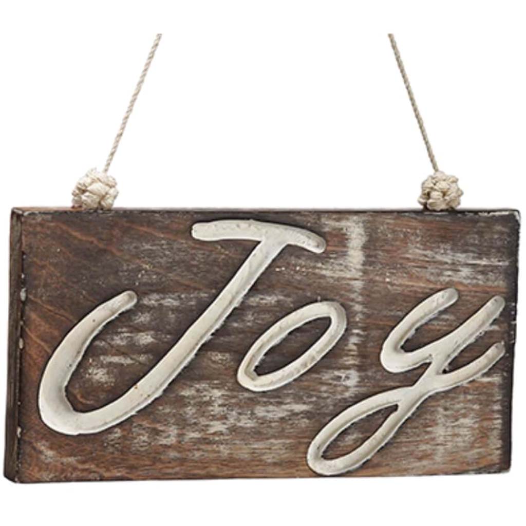 Joy Sign Ornament Brown Whitewashed 4.25inW x 8inL