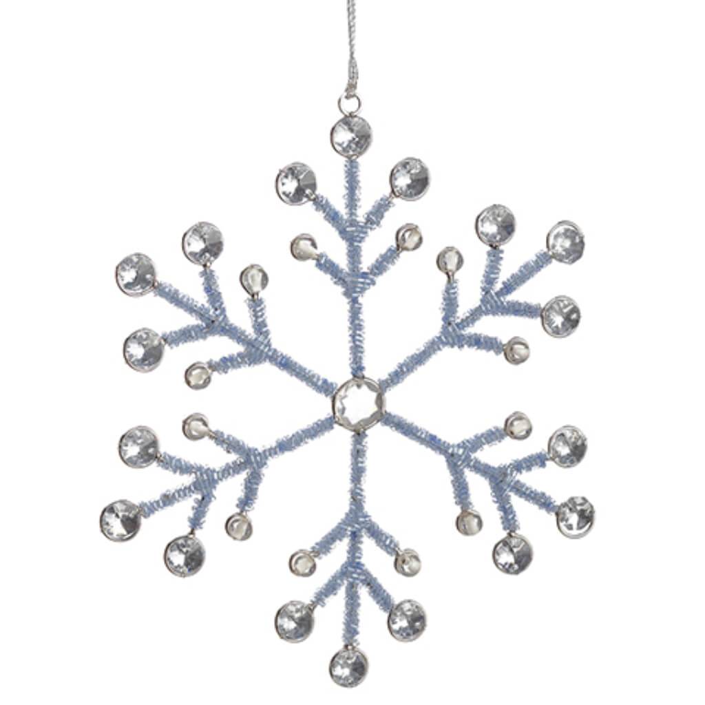 Beaded Snowflake Ornament Blue Silver 8.5in