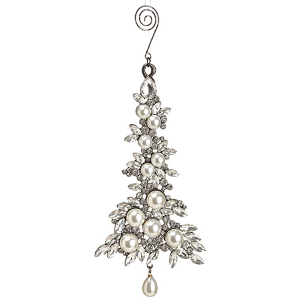 Rhinestone/Pearl Tree Ornament Silver Pearl 7.5in