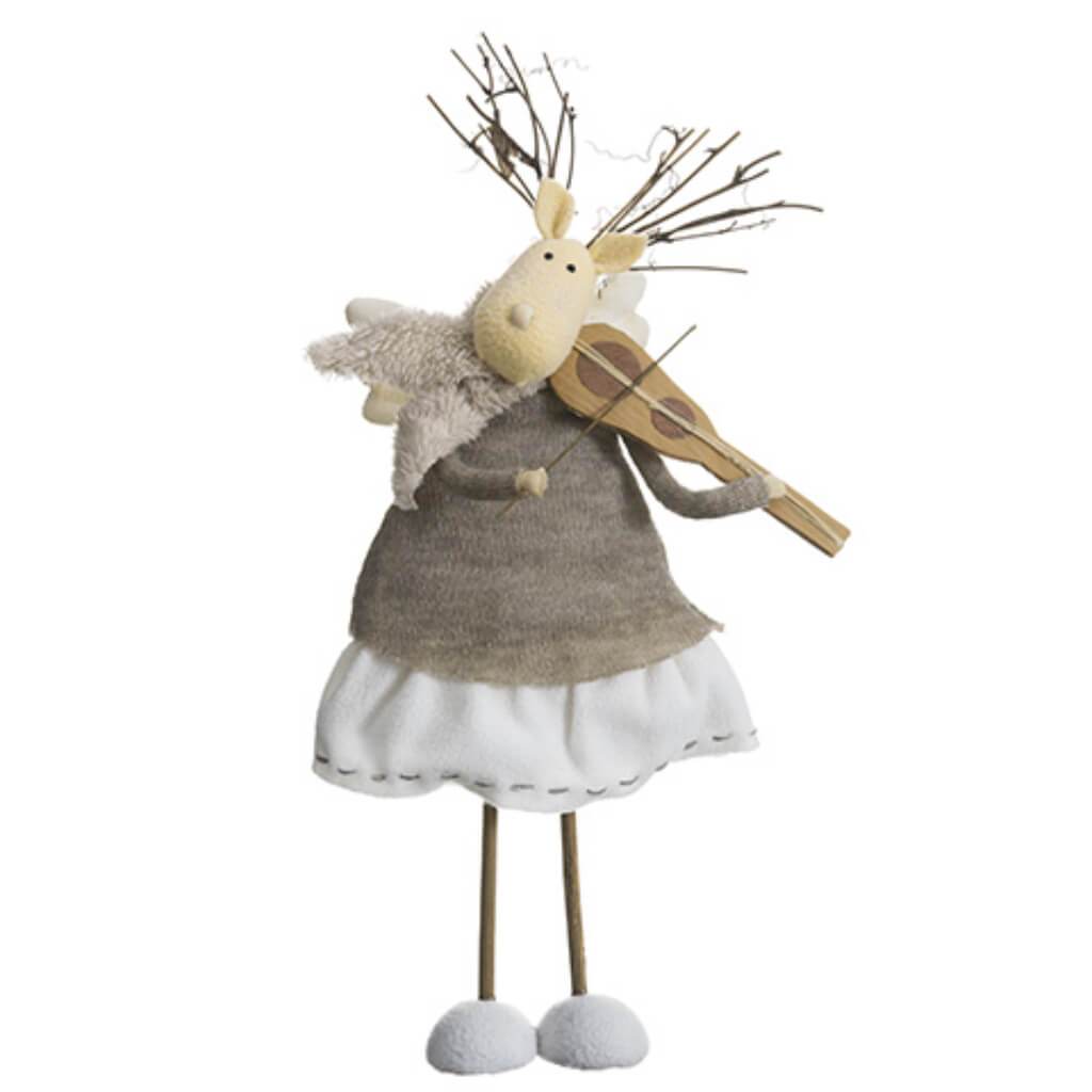 Reindeer Angels Playing Violin Cream Beige 14in