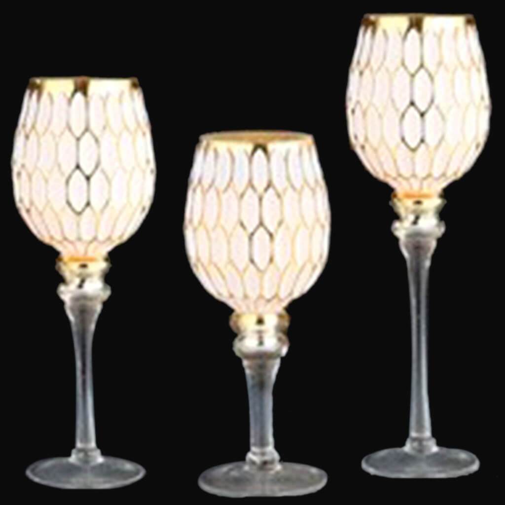 Glass Vase White Gold Set of 3, H:12in/14in/15.5in D:5.5in