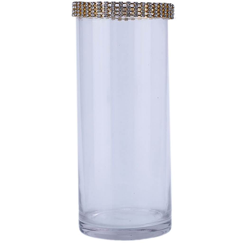 Clear Glass Vase, H:10in D:4in