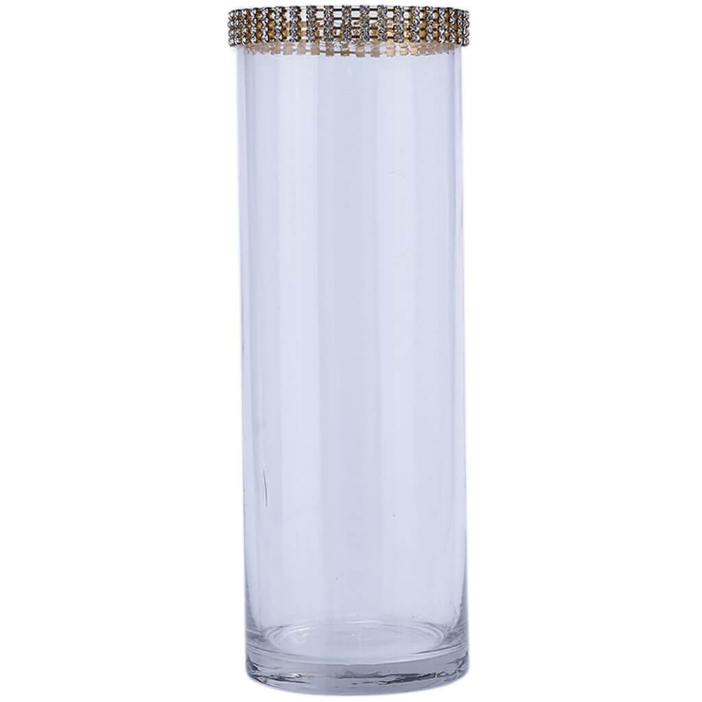 Clear Glass Vase, H:12in D:4in