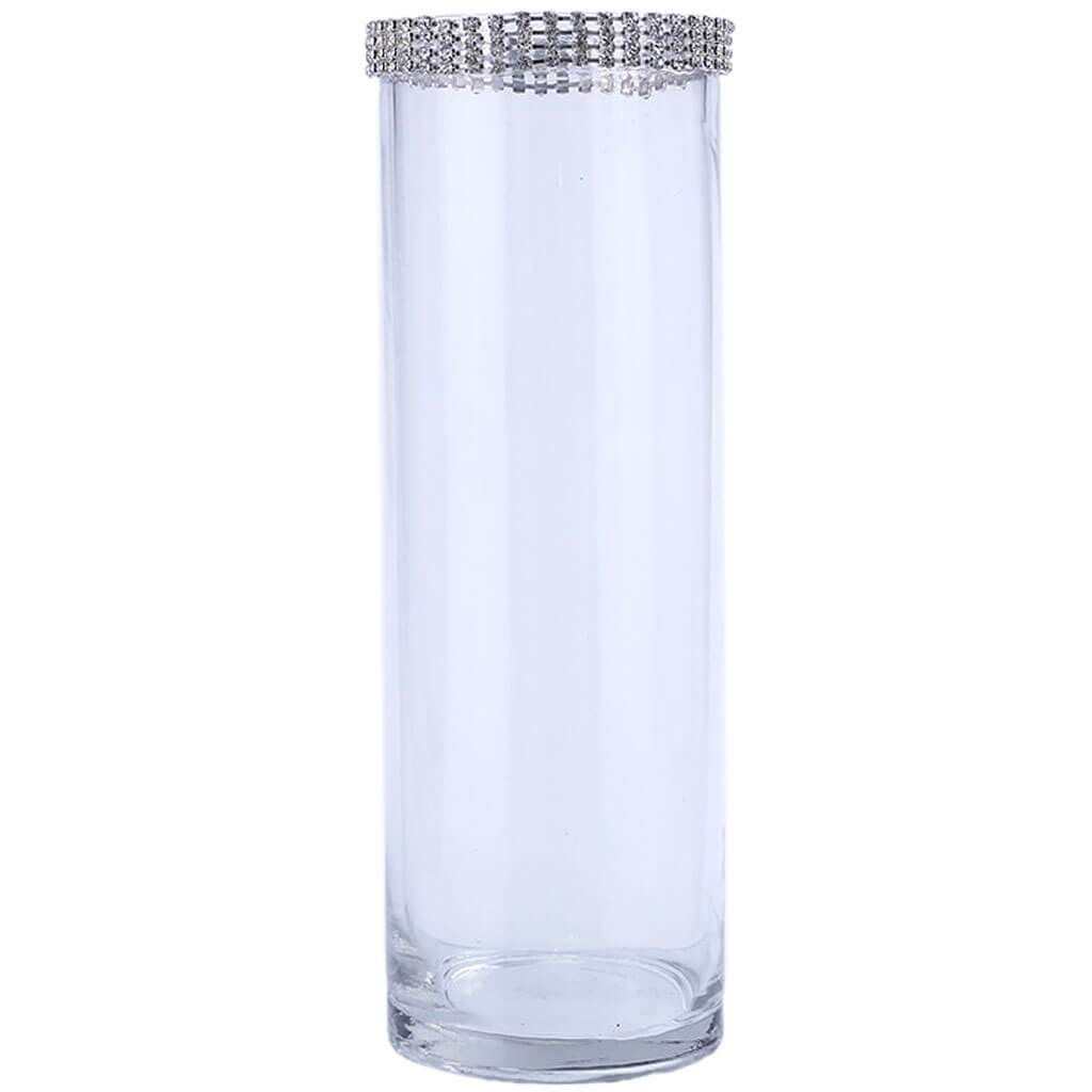 Clear Glass Vase, H:12in D:4in