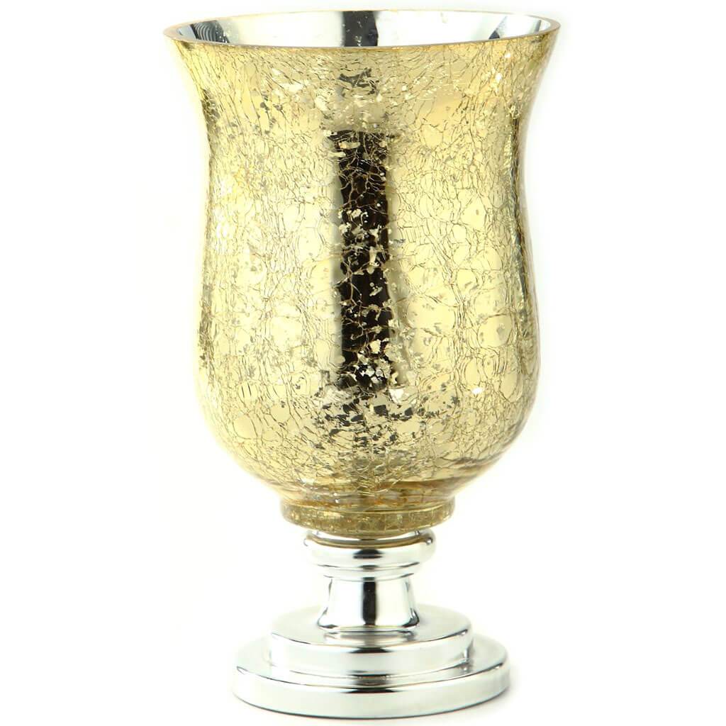 Gold Hurricane Vase, H:12in D:6.5in